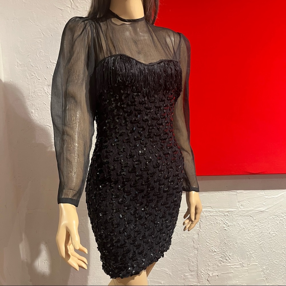 🌹1980s stretch lace,sequin and fringe dress🌹
